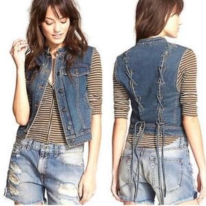 Free People Denim Vest with Button Front And Pockets